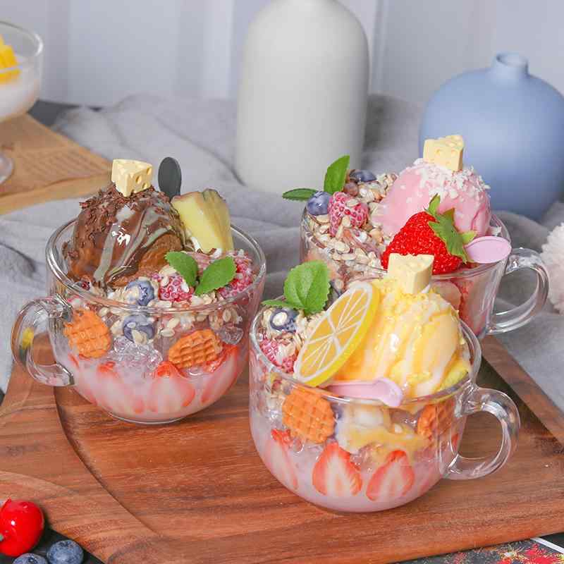 食品サンプル アイスクリーム フルーツポンチ スムージー ヨーグルト フェイクフード 朝食カップ デザートディスプレイ 撮影小物 オブジェ インテリア装飾 ピンク イエロー ブラウン