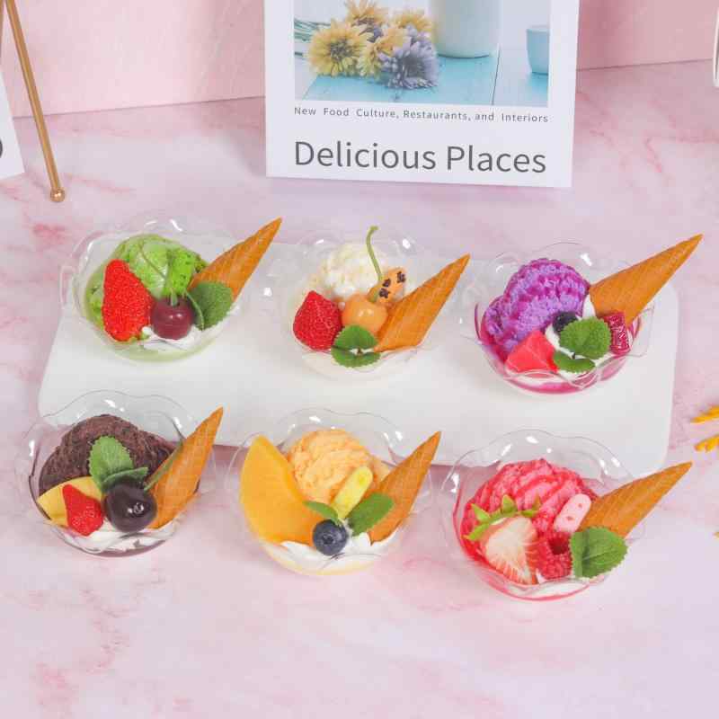 フェイクスイーツ リアル かわいい アイスクリーム ケーキ カップ ボウル PVC製 食品サンプル ディスプレイ オブジェ インテリア 店舗用 撮影小物 6個セット