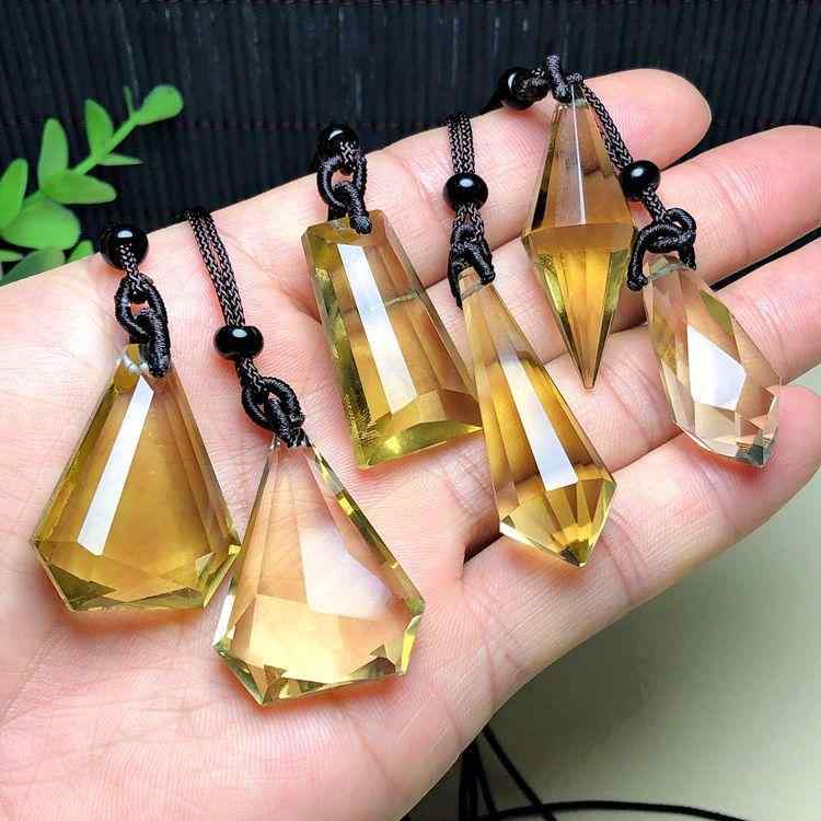 ペンダント 天然 シトリン 水晶 無事牌 お守り 六芒星 ペンデュラム ファセットカット 銭袋 瓢箪 貔貅 開運 金運 透明感 クリア シンプル