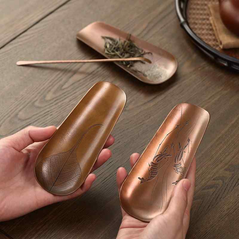 茶道具 紫銅製 アンティーク風 禅風 こと細か刻みつける 茶則 茶匙 茶さじ 2点仕掛ける 中国茶器 普段使い走り 手作り 御前上等感 茶道備品