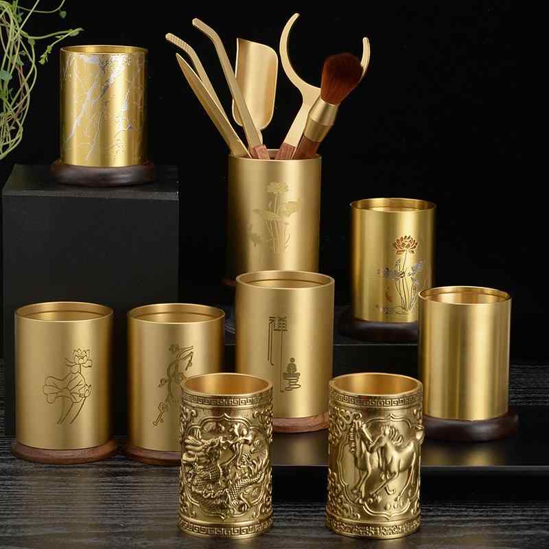 茶器 銅と醇乎たる材の組みあわせ 功夫茶道 六君子 茶道具仕掛ける 御前上等感漂う 中国風 言い慣わし芸術品 日常使い走り おもてなしに至適な茶筒 茶挟 養壺筆 茶針 茶杓 6点仕掛ける