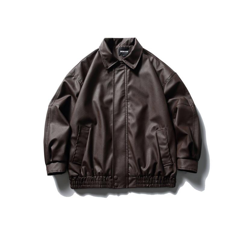ジャケット メンズ PUレザー ライダースジャケット 春アウター 防風 レトロ クラシック カジュアル ジップアップ ブルゾン ブラック ブラウン ゆったりシルエット 襟付き|花りぼん