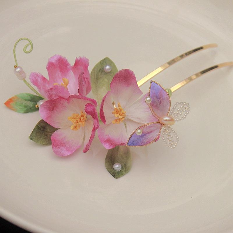 かんざし レディース 絨花 蚕糸 シルク 純手作り 伝統工芸 花 フラワー 清楚 上品 髪飾り 漢服 チャイナドレス 和装小物 ヘアアクセサリー イベント