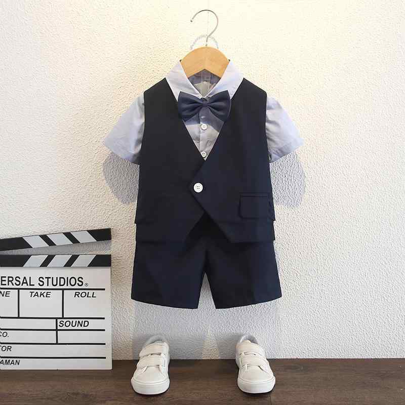キッズ 男の子 フォーマルスーツ 半袖 夏用 スリーピース セットアップ シャツ ベスト パンツ 記念撮影 誕生日 結婚式 発表会 卒業式 入学式 ポリエステル