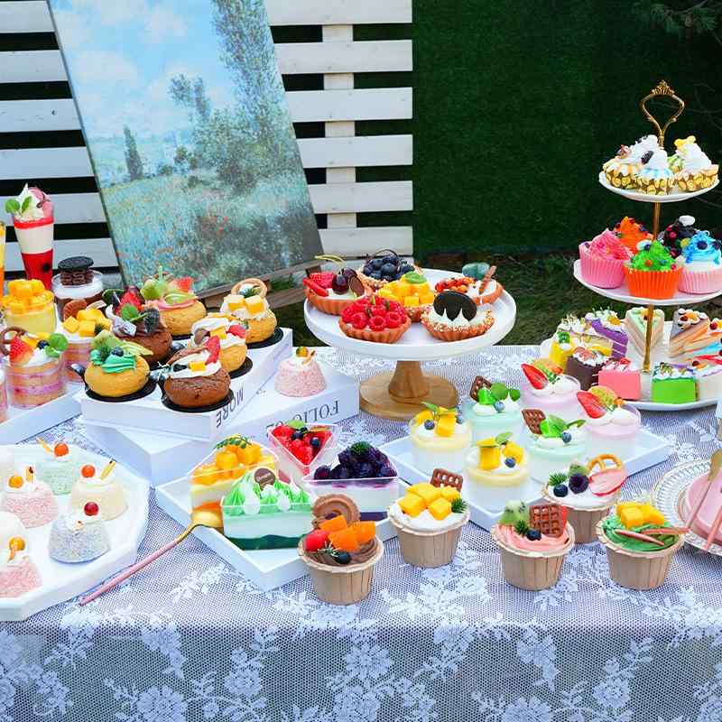 食品サンプル フェイクスイーツ リアル ミニケーキ 丸型クリームフルーツ 三角ムース セット PU素材 手作り ディスプレイ用 飾り オブジェ 見本 店舗装飾