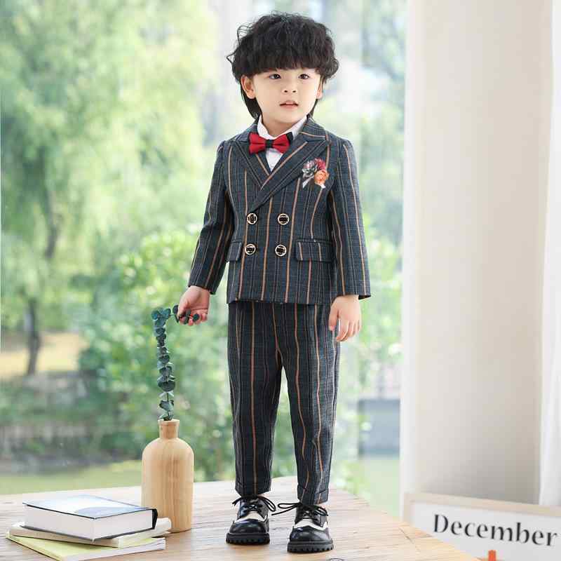 フォーマルスーツ キッズ 男の子 ベビー セットアップ 秋冬 結婚式 発表会 フラワーボーイ 司会 ブリティッシュ ストライプ ダブルボタン 1歳 誕生日 セレモニー 4,681円