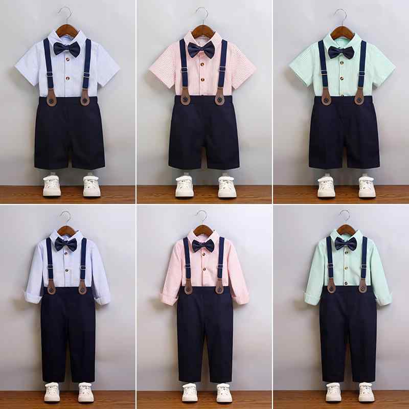 フォーマルスーツ 男の子 キッズ ボーイズ 半袖 ショートパンツ サスペンダー セットアップ ストライプ コットン 綿100% 春夏 卒業式 入学式 発表会 記念撮影 英国風