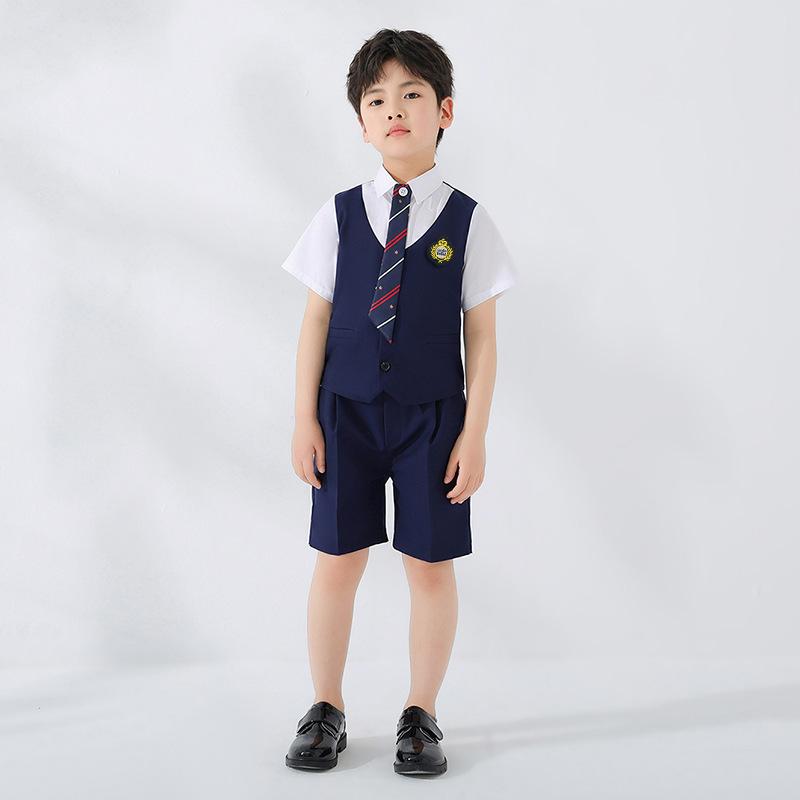 スーツ 男の子 キッズ 春夏 韓国スタイル フェイクツーピース セットアップ 半袖 ショートパンツ 発表会 結婚式 七五三 入学式 卒業式 記念撮影 フォーマル 礼服 紺色