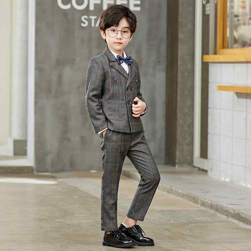 スーツ 男の子 男児 韓国風 フォーマルウェア チェック柄 グレンチェック ジャケット パンツ ベスト スリーピース セットアップ 結婚式 発表会 演奏会 入学式 卒業式 イベント 秋冬春