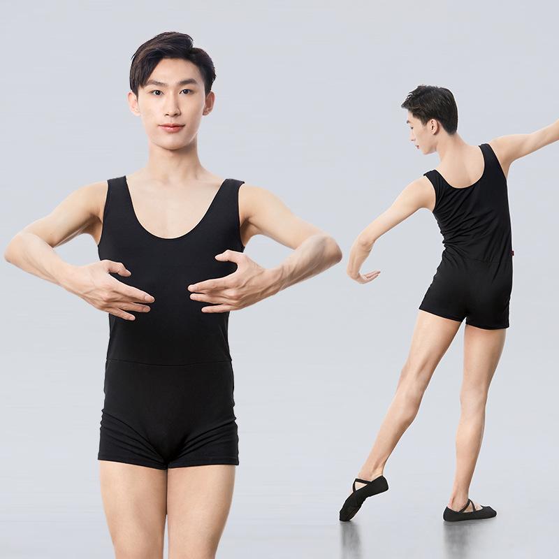 バレエウェア メンズ 男性用 大人 レオタード ダンス 練習着 ノースリーブ ボディスーツ ショートパンツ一体型 ナイロン ブラック 伸縮性 軽量 フィットネス スポーツ ジム