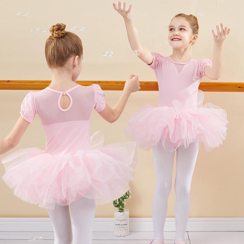 レオタード キッズ 女の子 半袖 かわいい バレエ ダンス 体操 練習着 発表会 レッスン 綿素材 柔らかい肌触り ワンピース 股下スナップ