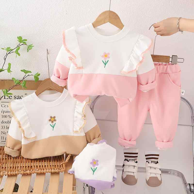 ベビー服 女の子 長袖 パンツ セットアップ 小花柄 かわいい おしゃれ カジュアル 綿 コットン 上下セット 春秋 普段使い お出かけ ルームウェア