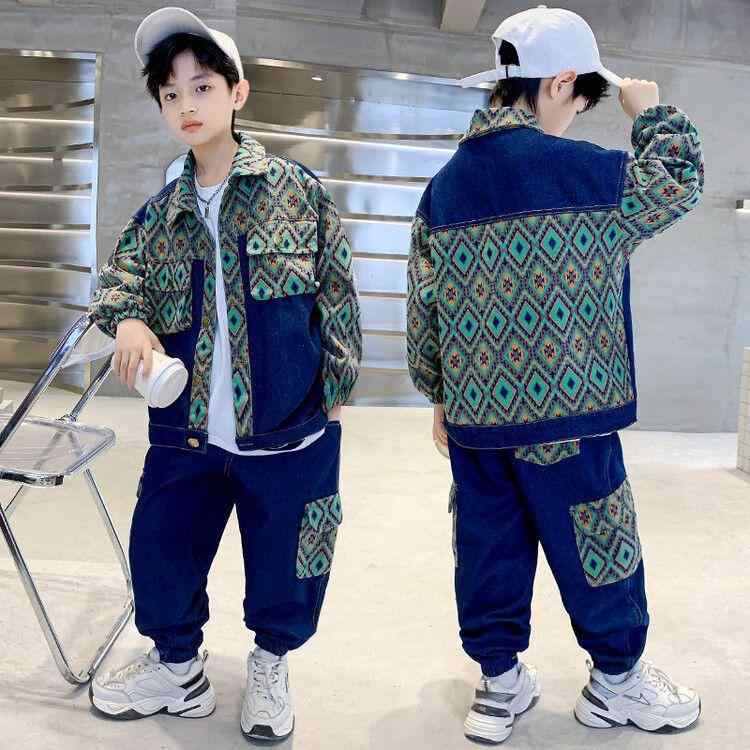 セットアップ 男の子 キッズ デニム 上下セット 春秋 薄手 韓国風 カジュアル かっこいい おしゃれ トレンド スポーツウェア 普段着 再生繊維 ポリエステル素材 快適 4,407円