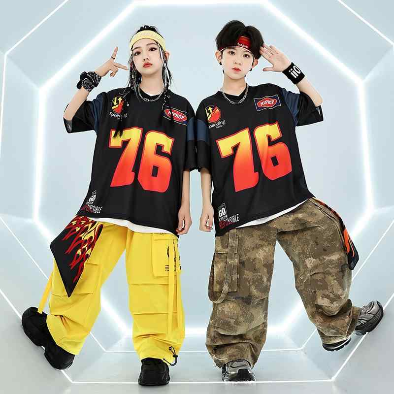 キッズ ダンスウェア ストリートダンス ヒップホップ ジャズダンス 発表会 ステージ レッスン着 パフォーマンス衣装 セットアップ 上下セット おしゃれ 男女兼用 ポリエステル 春夏