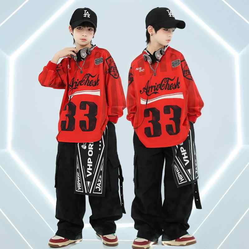 キッズ 男の子 女の子 ヒップホップ ストリート ジャズ ダンス衣装 秋冬 ベスト セットアップ トップス カーゴパンツ 発表会 舞台 パフォーマンス ポリエステル