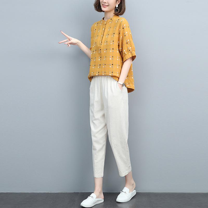 パンツ セットアップ レディース ママ ワイドパンツ 綿麻 ラミー 春夏 ゆったり 大きいサイズ 体型カバー 半袖 ポケット カジュアル 普段使い アンクル丈