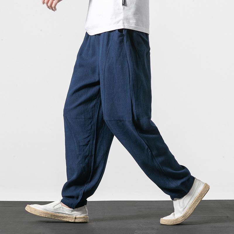 カジュアルパンツ メンズ 春夏 軽量 綿麻混 和風 ゆったり ルーズフィット ストレート テーパード 無地 大きいサイズ 普段使い ミッドライズ イージーケア