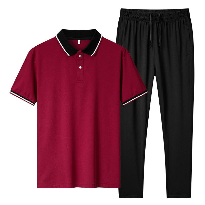 メンズ シニア セットアップ 半袖 Tシャツ 九分丈パンツ カジュアル スポーツウェア 夏 普段使い リラックスウェア 綿 ポリエステル 吸汗速乾