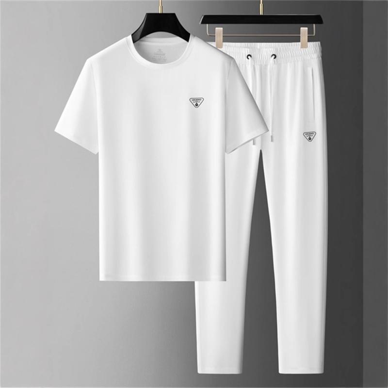 セットアップ メンズ 男性 夏 半袖 Tシャツ ロングパンツ 2点セット スポーツ カジュアル 薄手 吸湿速乾 軽量 ストレッチ ゆったり リラックスフィット 綿混 ポリエステル｜花りぼん