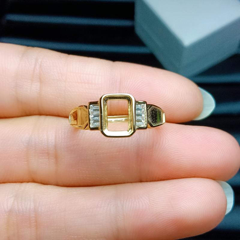 指輪 レディース シンプル ベゼルセッティング S925 シルバー 空枠 面取り 長方形 5x7mm フリーサイズ プラチナメッキ ローズゴールド ゴールドカラー