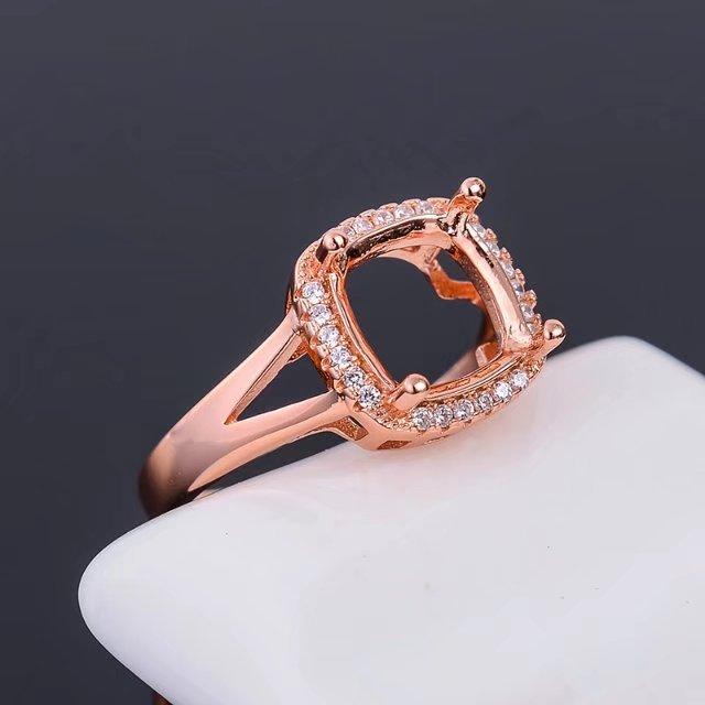 指輪 レディース 925シルバー 18金メッキ クッションカット リング台座 空枠 シルバーカラー ローズゴールドカラー サイズ調整可能 DIY ハンドメイド 普段使い｜花りぼん