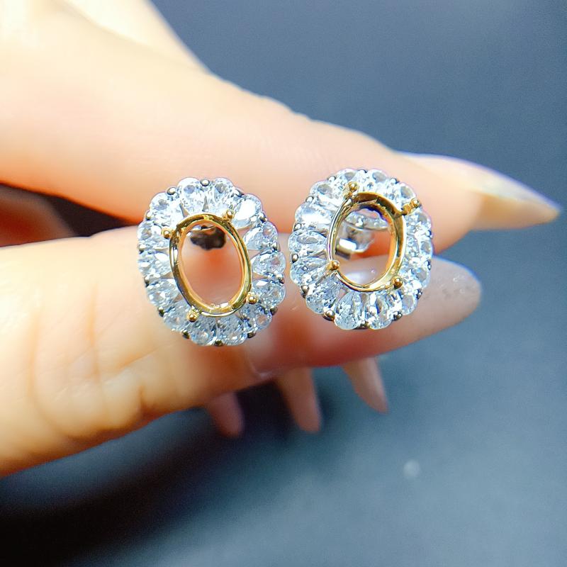 ピアス レディース S925シルバー スターリングシルバー プラチナカラーコーティング 空枠 オーバル 6×8mm バイカラー 春夏 エレガント 上品 フェミニン 女性用 スタッドピアス 普段使い デート 高品質