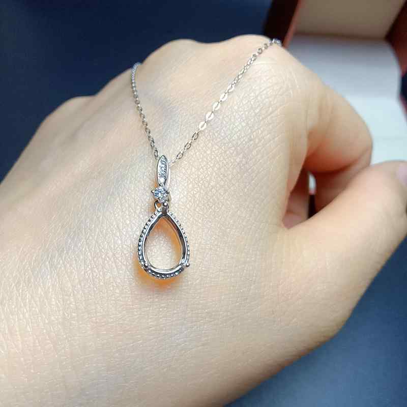 ネックレス レディース 925スターリングシルバー ドロップ ペンダントトップ 空枠 7x10mm ホワイトゴールドメッキ ローズゴールドメッキ 上品 エレガント フェミニン