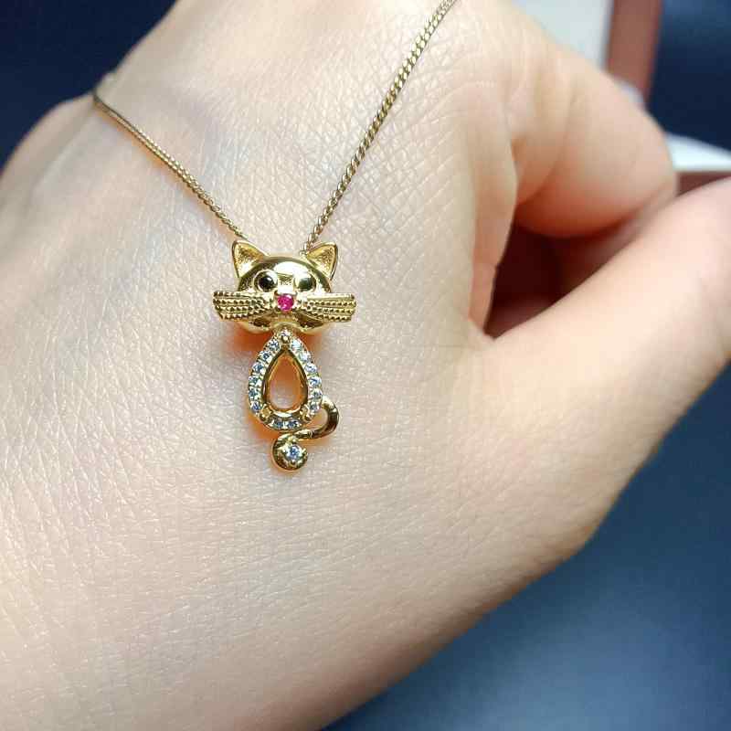 ネックレス S925シルバー 猫モチーフ 空枠 ペンダント ティア ドロップ型 しずく型 4×6mm 石座 ロジウムメッキ ローズゴールドメッキ イエローゴールドメッキ