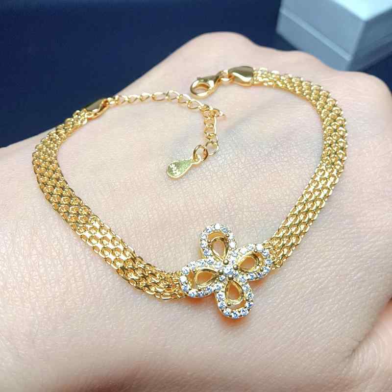 ブレスレット レディース シルバー925 花モチーフ ティアドロップ型 空枠 3mm 4mm対応 ホワイト ローズ ゴールドメッキ フェミニン エレガント 上品
