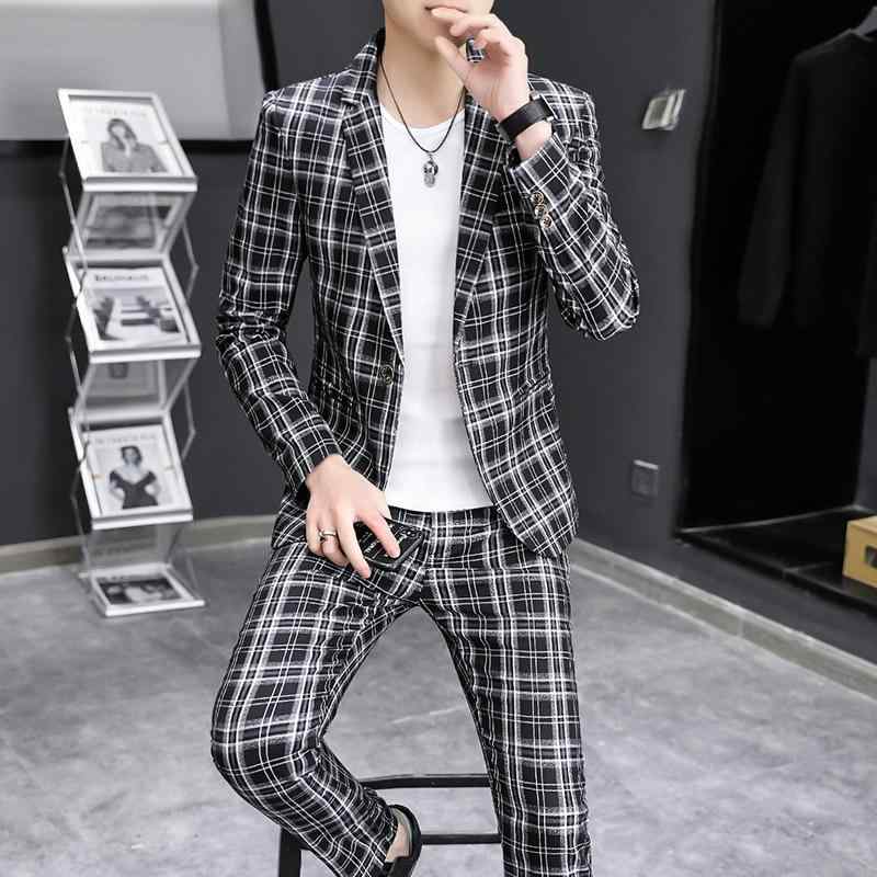 スーツ メンズ 男性用 ジャケット セットアップ スリムフィット 細身 韓国風 韓流スタイル トレンド テープデザイン 平駁領 カジュアル ビジネス ポリエステル ナイロン 春秋