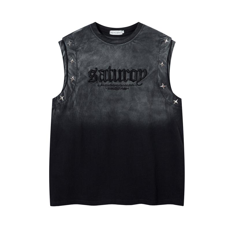 タンクトップ メンズ フェイクレイヤード 重ね着風 Tシャツ アメリカンレトロ ヴィンテージ ヘビーウェイト ウォッシュ加工 コットン 綿100% クルーネック ゆったり ビッグシルエット 吸汗速乾 通気性 普段使い カジュアル 春夏