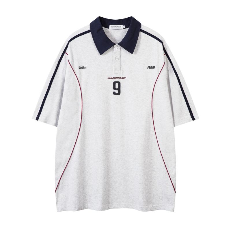Tシャツ メンズ 男性用 ポロシャツ ベースボールシャツ アメリカンレトロ ゆったり ドロップショルダー 半袖 切り替え パイピング 綿 吸湿速乾 しわになりにくい スポーツ 普段使い ペア 春夏