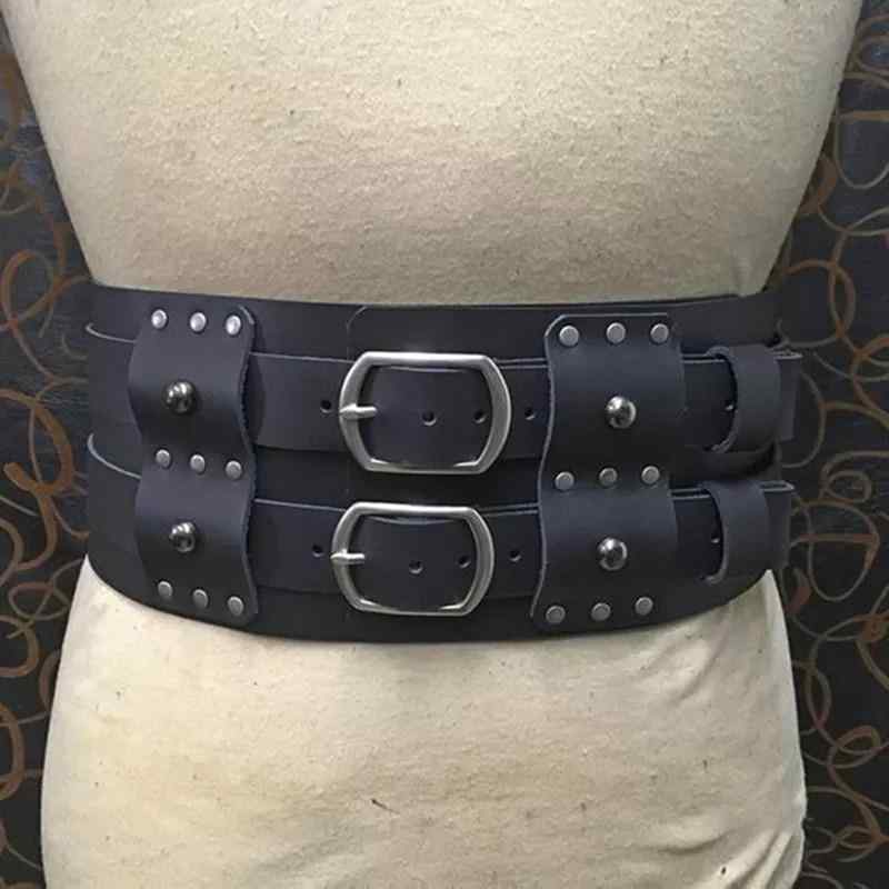 ウエストベルト ユニセックス 中世 レトロ 北欧 バイキング コルセット コスプレ 衣装 仮装 イベント フェイクレザー 合皮 スタッズ リベット ブラック ダークブラウン