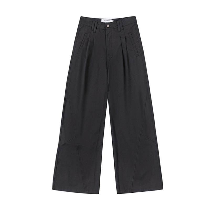 カジュアルパンツ メンズ アメリカンヴィンテージ ドレープ感 プリーツ加工 スラックス ゆったり ストレート クリーンフィット ミッドライズ ポリエステル 通気性 吸湿速乾 耐摩耗性 ブラック