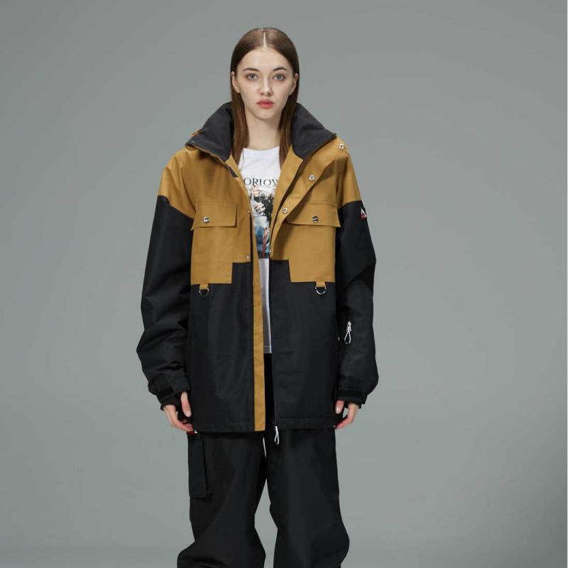 スキーウェア レディース 女性用 スノーボード 登山 アウトドア ウィンタースポーツ 防風 防水 保温 通気性 耐摩耗性 化学繊維混紡 中綿入り 光沢コーティング生地 綿裏地 ダークブラウン｜花りぼん