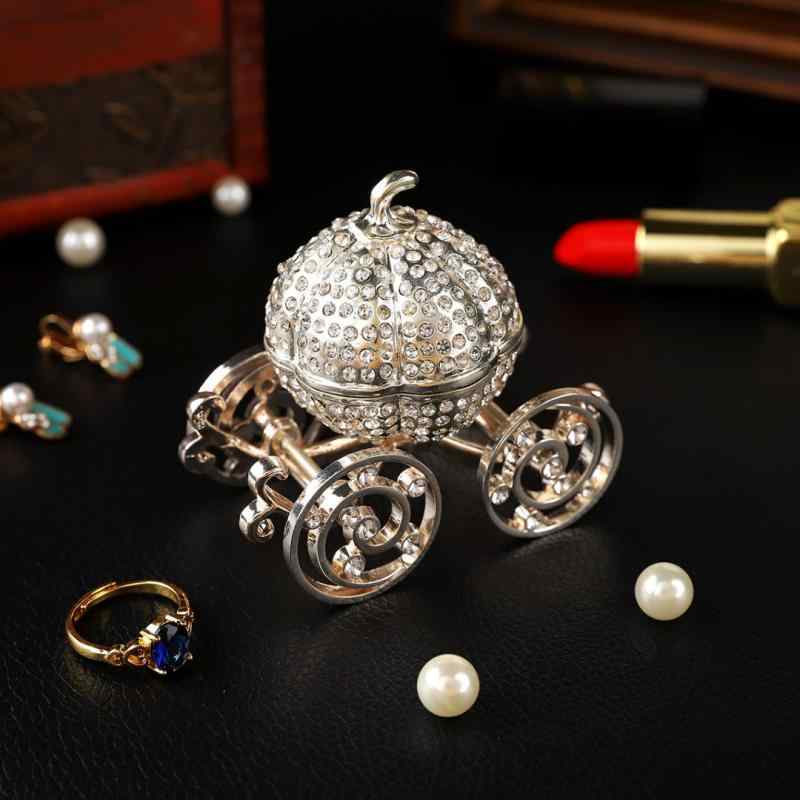 ジュエリーボックス アクセサリーケース 金属製 エナメル彩 シルバー ゴールド ジルコニア装飾 カボチャ型 精巧 置物 インテリア雑貨 小物入れ 高級感 おしゃれ かわいい