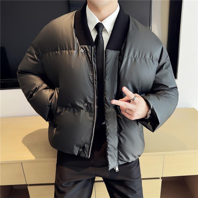中綿ジャケット メンズ 男性用 高級感 ノーカラー デザイン性 厚手 ショート丈 防寒 保温 アウター ブルゾン 切り替え ポリエステル 中綿 秋冬 カジュアル 普段使い｜花りぼん