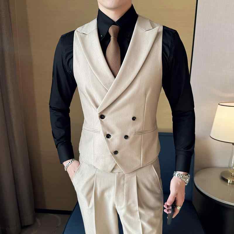 セットアップ メンズ 成人男性用 心地好い背広 限りない ジレ スラックス ズボン下 ダブル乳ぶさ Vのど首 否鉄 シワ押しとどめる ポリエステル か細い相応う 韓国風 通い 商行為 フォーマル まっ黒い緑であること メンズファッション-スーツ