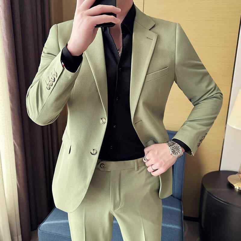 スーツ メンズ スリムフィット ツーピース セットアップ ジャケット スラックス 無地 ビジネス フォーマル 結婚式 パーティー 春秋 シワになりにくい ポリエステル ブラック キャメル グリーン グレー｜花りぼん 8,167円