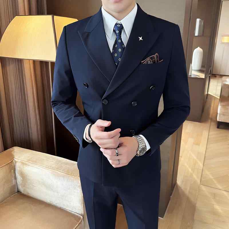 メンズ スーツ スリーピース セットアップ ビジネス カジュアル 結婚式 新郎 フォーマルウェア スリムフィット 細身 ノンアイロン 形態安定 ポリエステル混紡 春秋｜花りぼん
