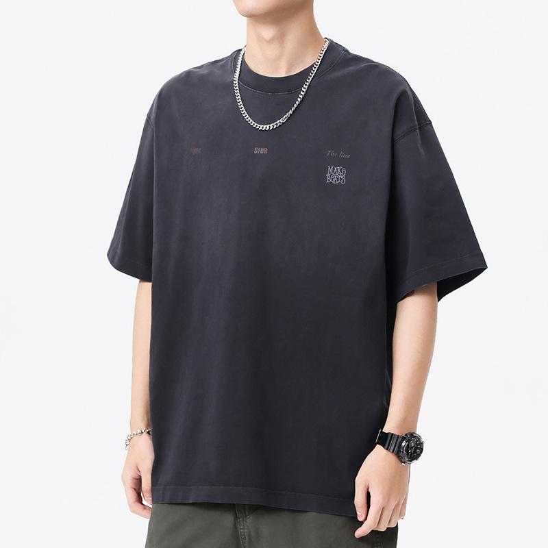 半袖Tシャツ メンズ 280g ヘビーウェイト グラデーション ウォッシュ加工 レトロ ヴィンテージ アメカジ コットン クルーネック オーバーサイズ ゆったり ルーズフィット 春夏 通気性 吸湿速乾 普段使い