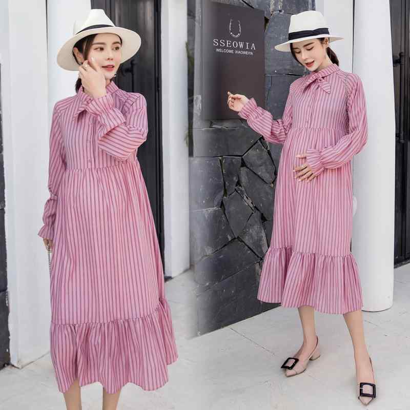 マタニティ ワンピース 妊婦服 ゆったり 大きいサイズ 授乳口付き ロング丈 長袖 コットン ラウンドネック 産前産後 春秋