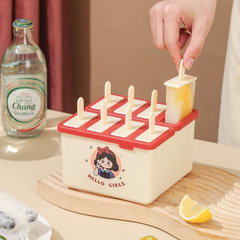 製氷皿 家庭用 食品グレード プラスチック製 蓋付き 4個取り アイスキャンディー 型 アイスクリーム モールド 氷菓 自作 抜きやすい 容器画像