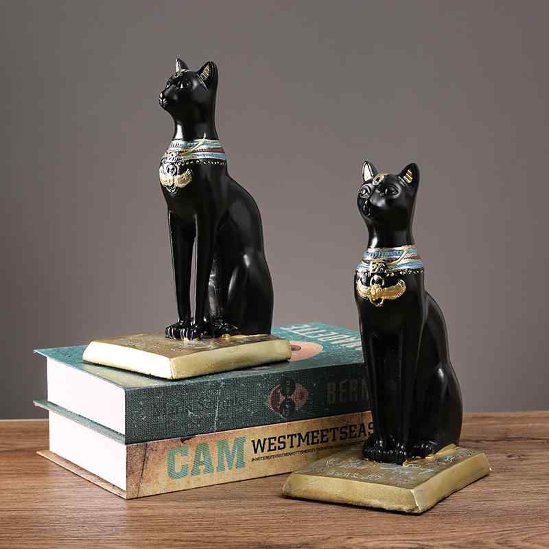 ブックエンド レトロ エジプト猫 黒猫 置物 アンティーク調 ヨーロピアン インテリア オブジェ 本立て 書籍立て リビング 書斎 寝室 本棚 飾り棚 樹脂製 ユニーク デザイン