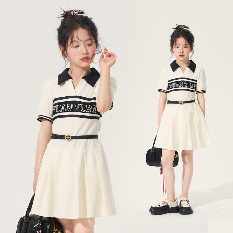 ワンピース 女の子 キッズ ポロ 半袖 夏 綿混紡 コットン ポリエステル Aライン カジュアル かわいい お出かけ 普段使い 通学