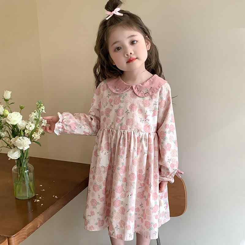 ワンピース 女の子 春秋 長袖 襟付き 小花柄 プリンセスライン 子供服 かわいい ベビー プリンセスドレス お姫様風 フレアスカート 普段使い お出かけ ポリエステル 綿 柔らか素材 ピンク 4,372円