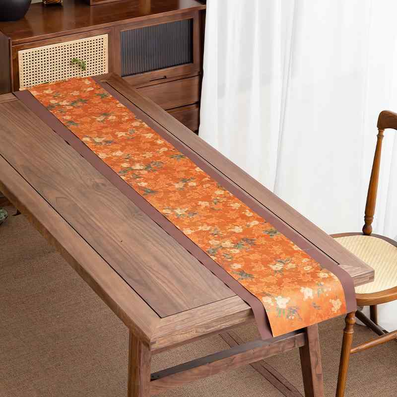 テーブルランナー モダンチャイニーズ 禅スタイル ロング丈 撥水加工 防汚 断熱 上品 高級感 両面 サテン調 ポリエステル 茶道用 ティーマット テーブルセンター リビング ダイニング