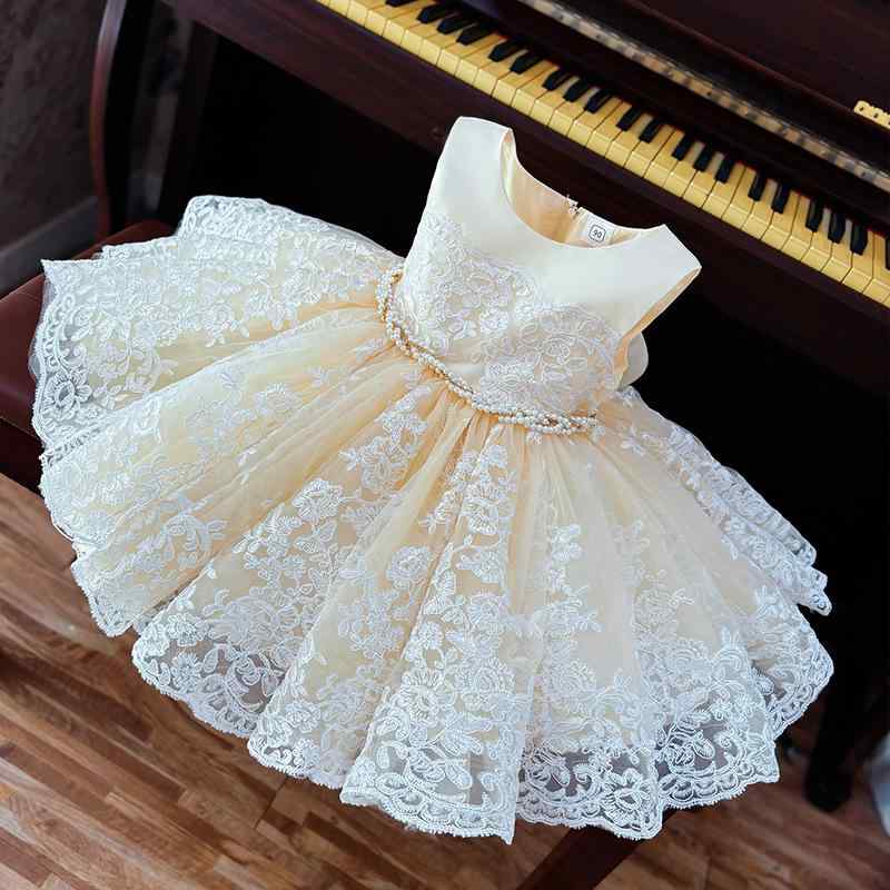 ドレス 女の子 プリンセスドレス フォーマル ピアノ発表会 誕生日 フラワーガール 結婚式 コンクール パーティー 半袖 ボリュームスカート シャンパンゴールド 上品 ポリエステル コットン裏地 夏 かわいい|花りぼん