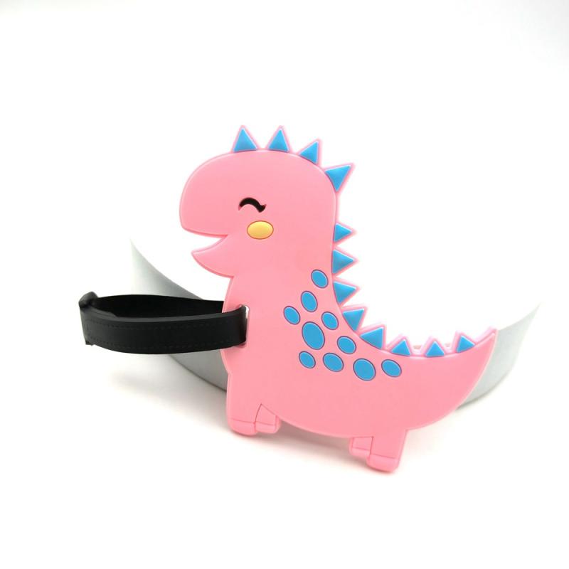 ラゲッジタグ ピンク 小恐竜柄 かわいい動物 PVC素材 耐摩耗 紛失防止 スーツケース キャリーバッグ トランク 旅行 ペア アクセサリー 小型軽量 コンパクト|花りぼん