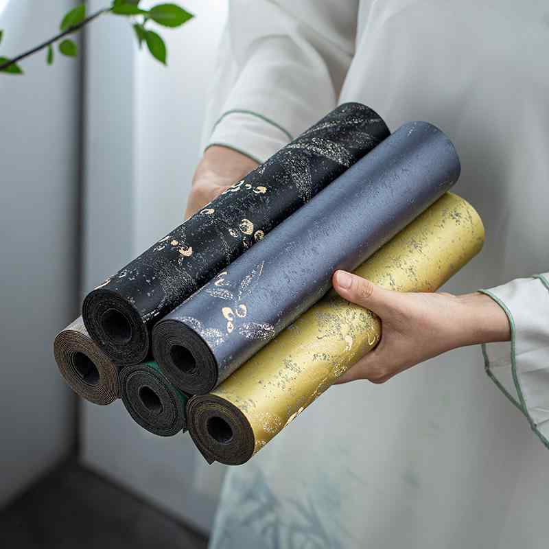 テーブルランナー 茶席 新中華風 禅風 和風 防水 ポリエステル リーフ柄 茶器マット お茶会 リビング 書斎 店舗用 ディスプレイ ブラック パープル グレー グリーン ゴールド